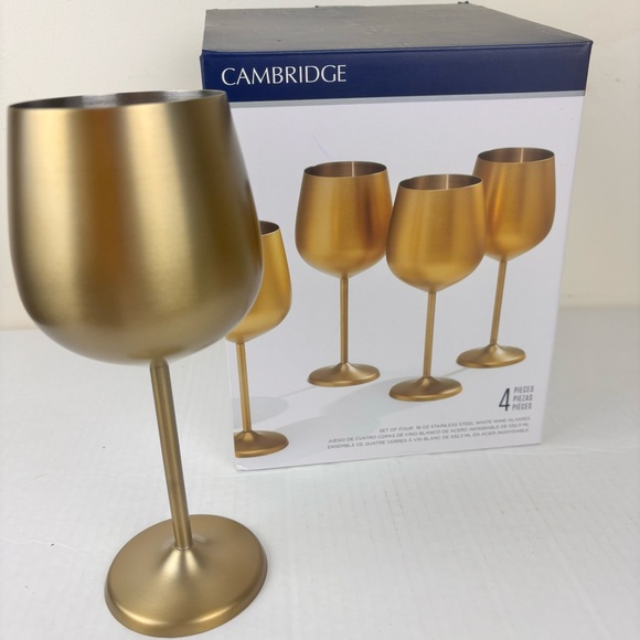 CAMBRIDGE set of 4 stainless steel white wine glasses in gold tone/NIB - Picture 9 of 11